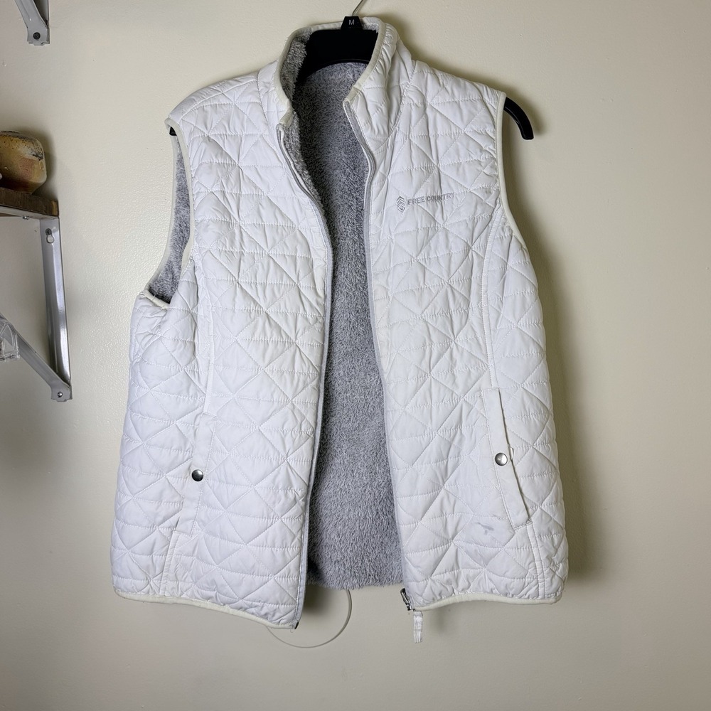 Free Country Reversible White Or Gray Quilted Fleece Vest Size Xl Warm